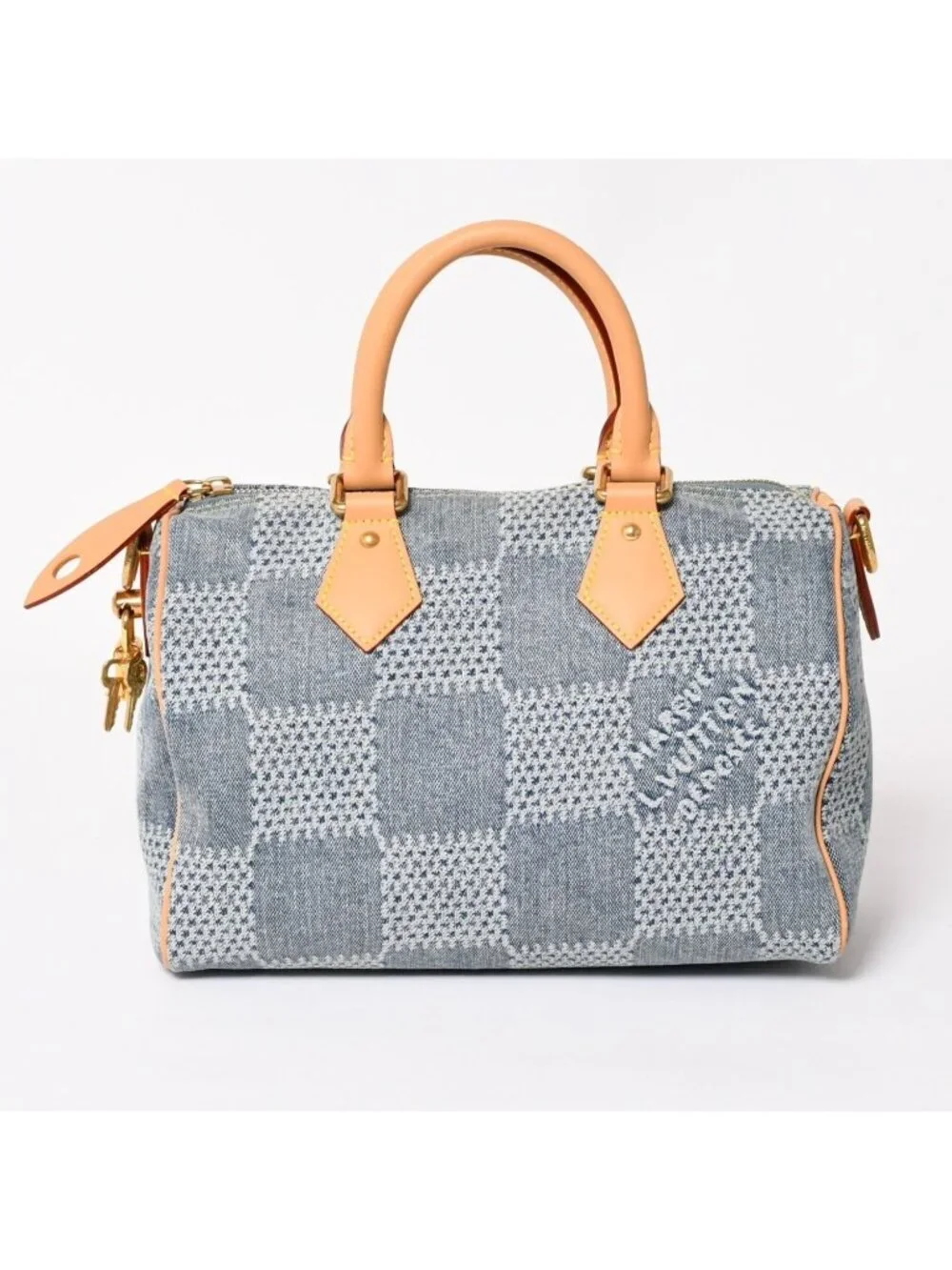 Louis Vuitton Speedy Bandouliere 25 Damier Denim Gold Handbag
